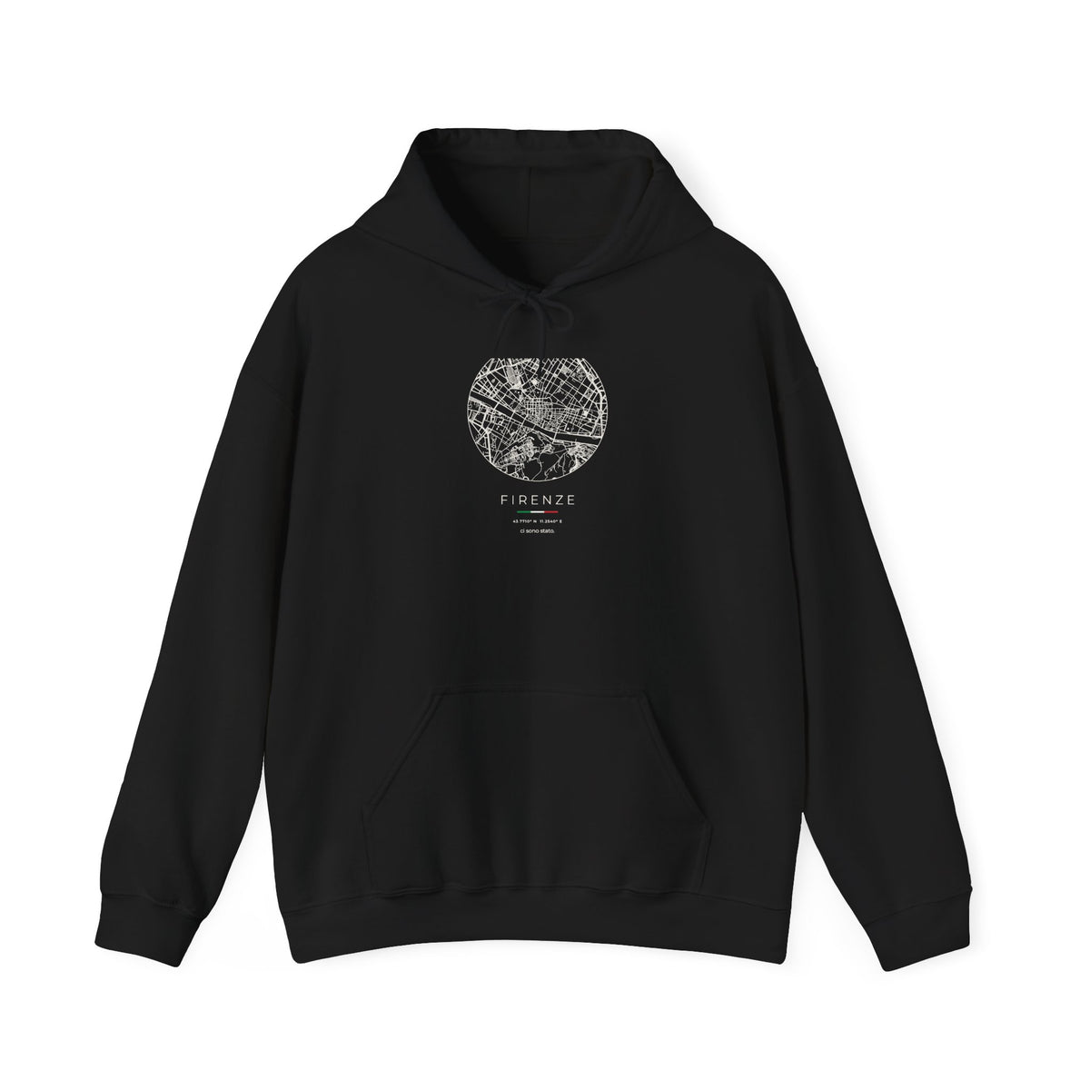Florence Street Map Hoodie, Circle Map, Black, Italy Travel Gift, flat lay