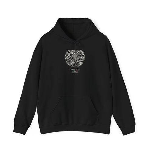 Florence Street Map Hoodie, Circle Map, Black, Italy Travel Gift, flat lay