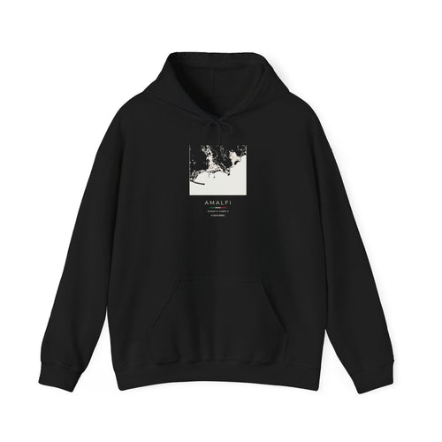 Amalfi Street Map Hoodie, Square Map, Black, Italy Travel Gift, flat lay