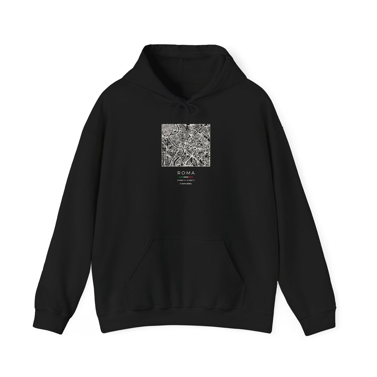 Rome Street Map Hoodie, Square Map, Black, Italy Travel Gift, flat lay