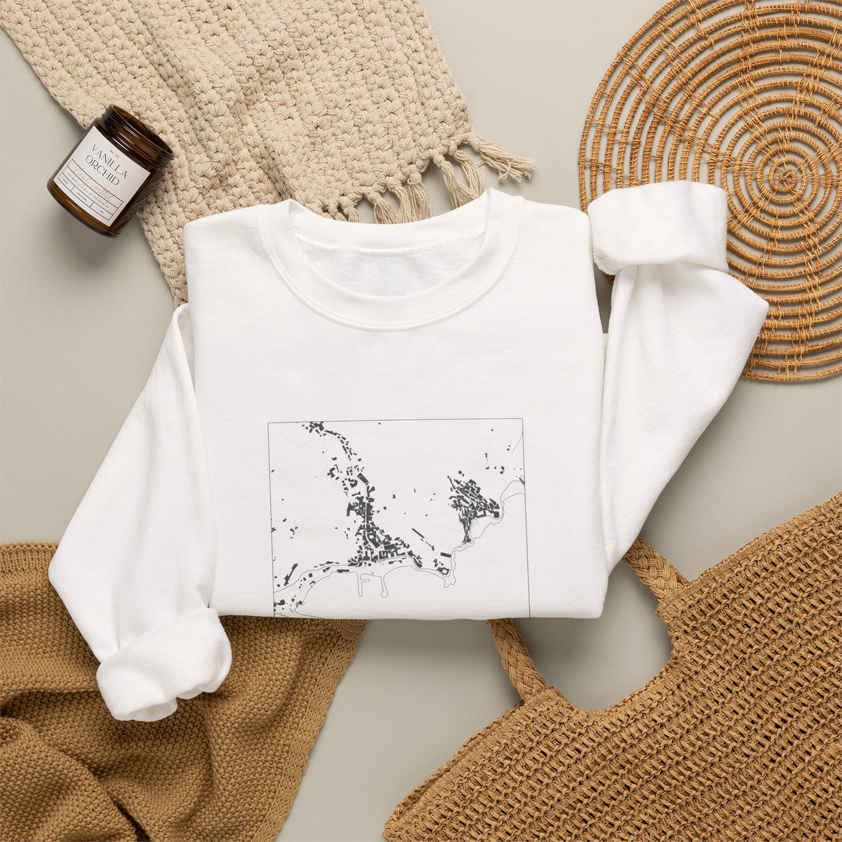 Amalfi Street Map Sweatshirt, Square Map, White, Italy Travel Gift