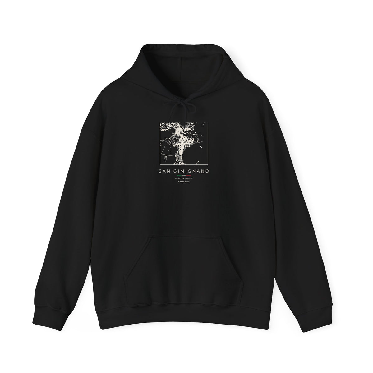 San Gimignano Street Map Hoodie, Square Map, Black, Italy Travel Gift, flat lay