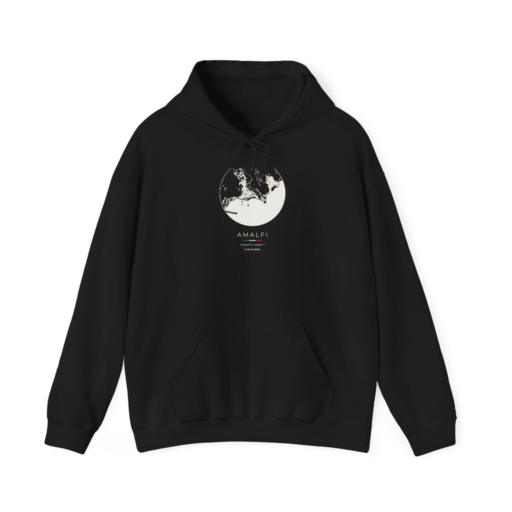 Amalfi Street Map Hoodie, Circle Map, Black, Italy Travel Gift, flat lay