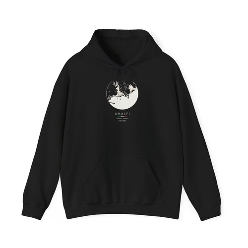 Amalfi Street Map Hoodie, Circle Map, Black, Italy Travel Gift, flat lay