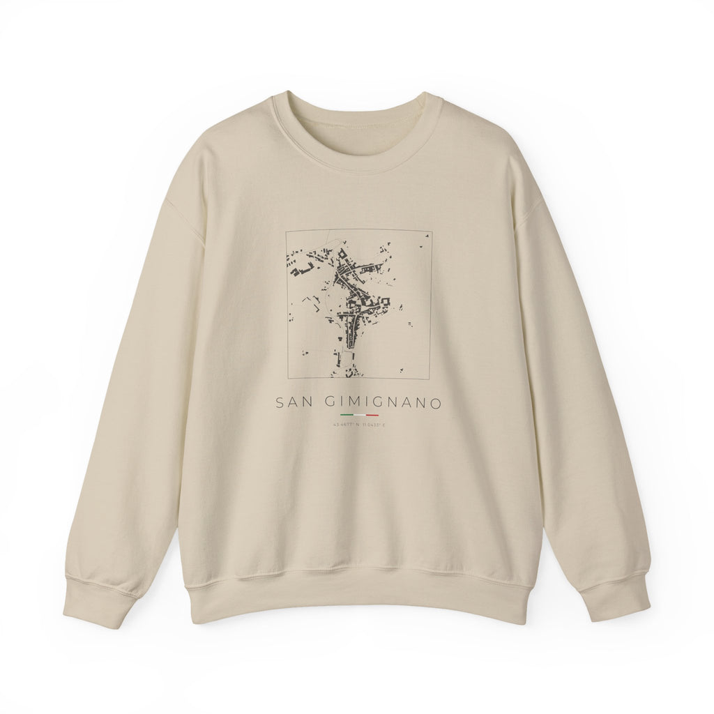 San Gimignano Street Map Sweatshirt, Square Map, Sand, Italy Travel Gift, flat lay