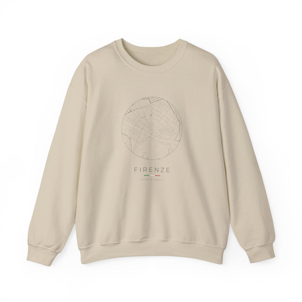 Florence Street Map Sweatshirt, Circle Map, Sand, Italy Travel Gift, flat lay