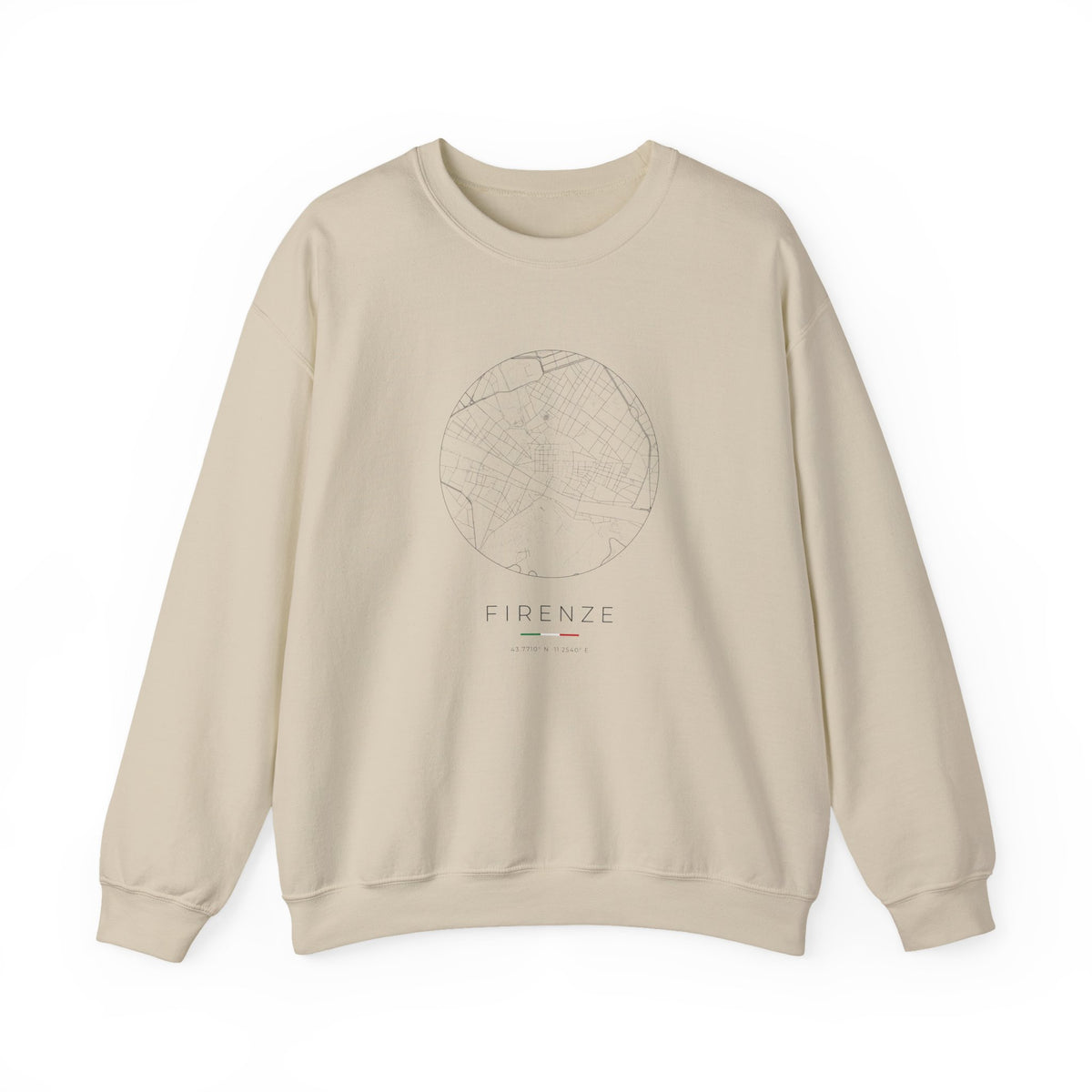 Florence Street Map Sweatshirt, Circle Map, Sand, Italy Travel Gift, flat lay