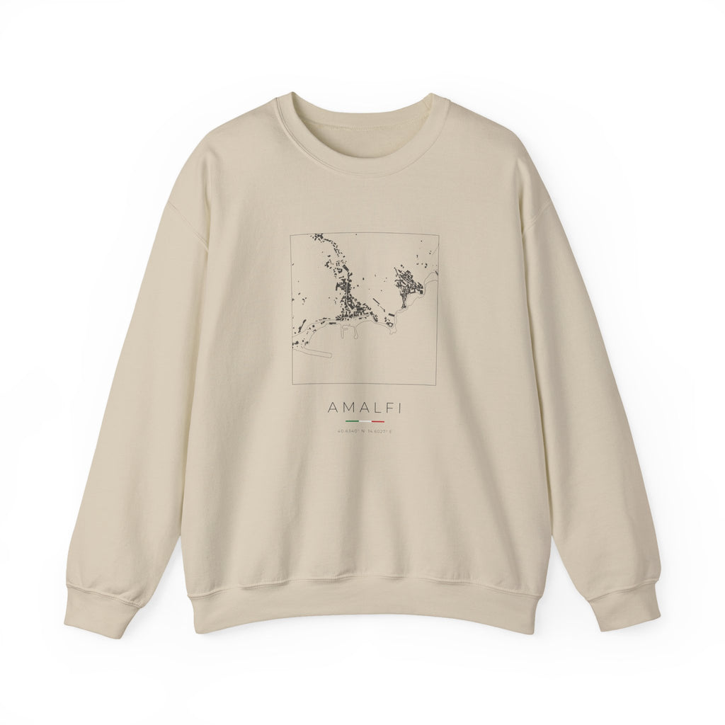 Amalfi Street Map Sweatshirt, Square Map, Sand, Italy Travel Gift, flat lay