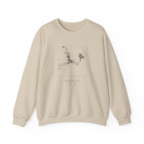 Amalfi Street Map Sweatshirt, Square Map, Sand, Italy Travel Gift, flat lay