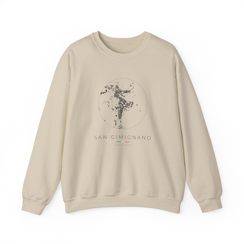 San Gimignano Street Map Sweatshirt, Circle Map, Sand, Italy Travel Gift, flat lay