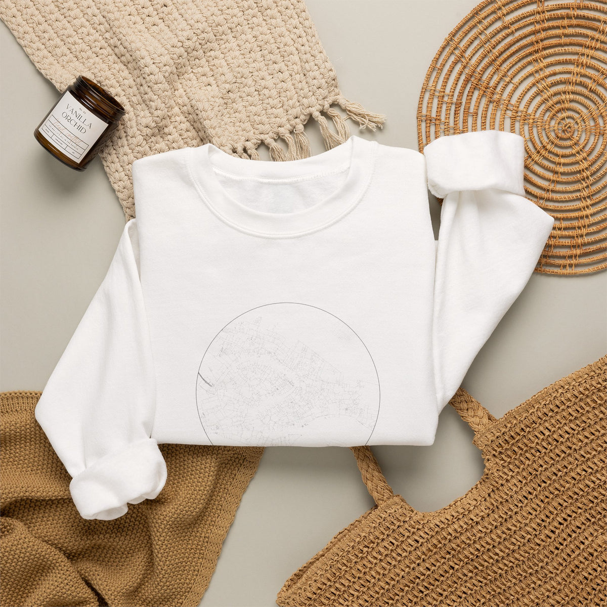 Venice Street Map Sweatshirt, Circle Map, White, Italy Travel Gift