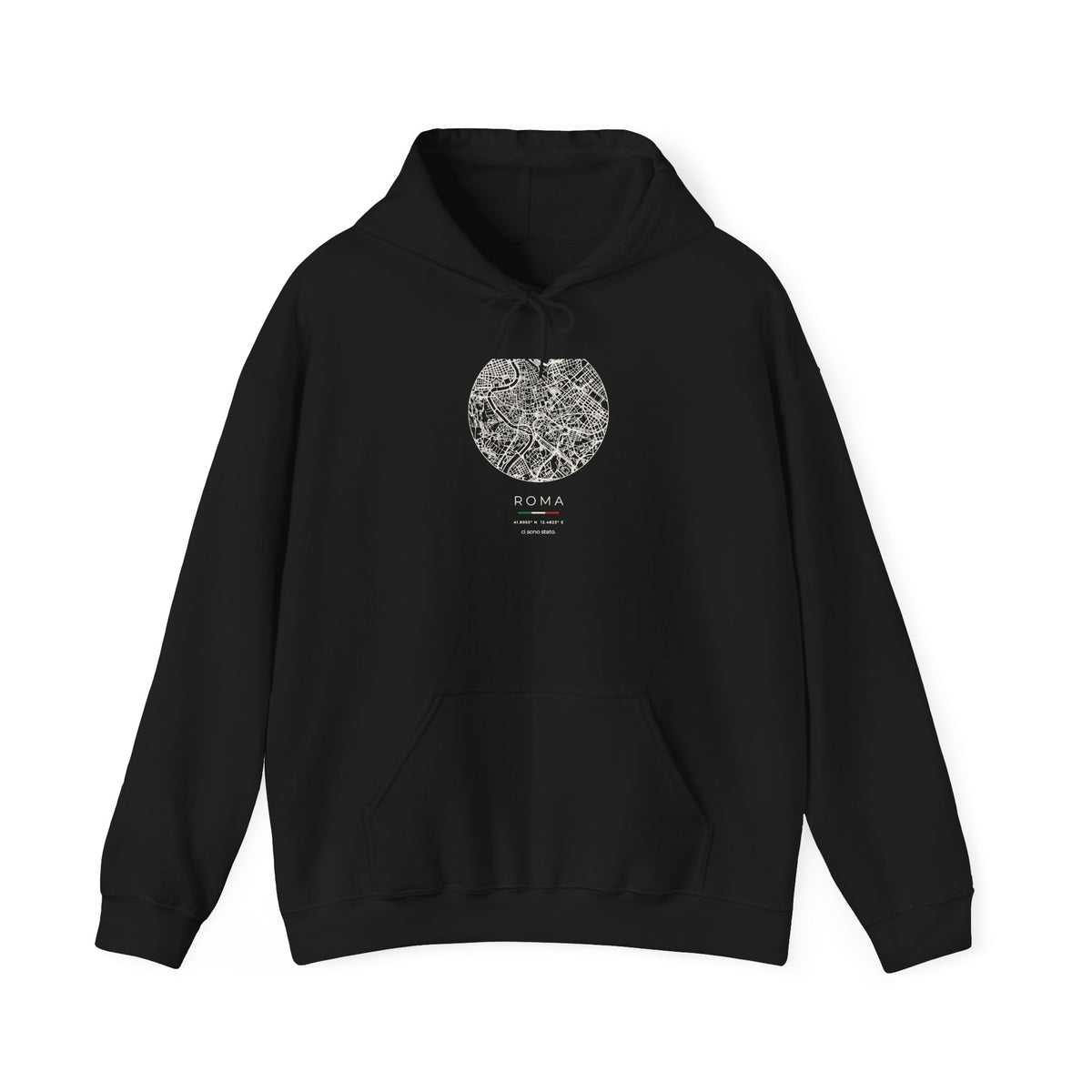 Rome Street Map Hoodie, Circle Map, Black, Italy Travel Gift, flat lay