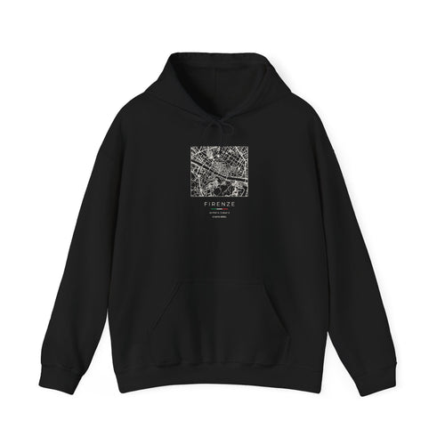 Florence Street Map Hoodie, Square Map, Black, Italy Travel Gift, flat lay