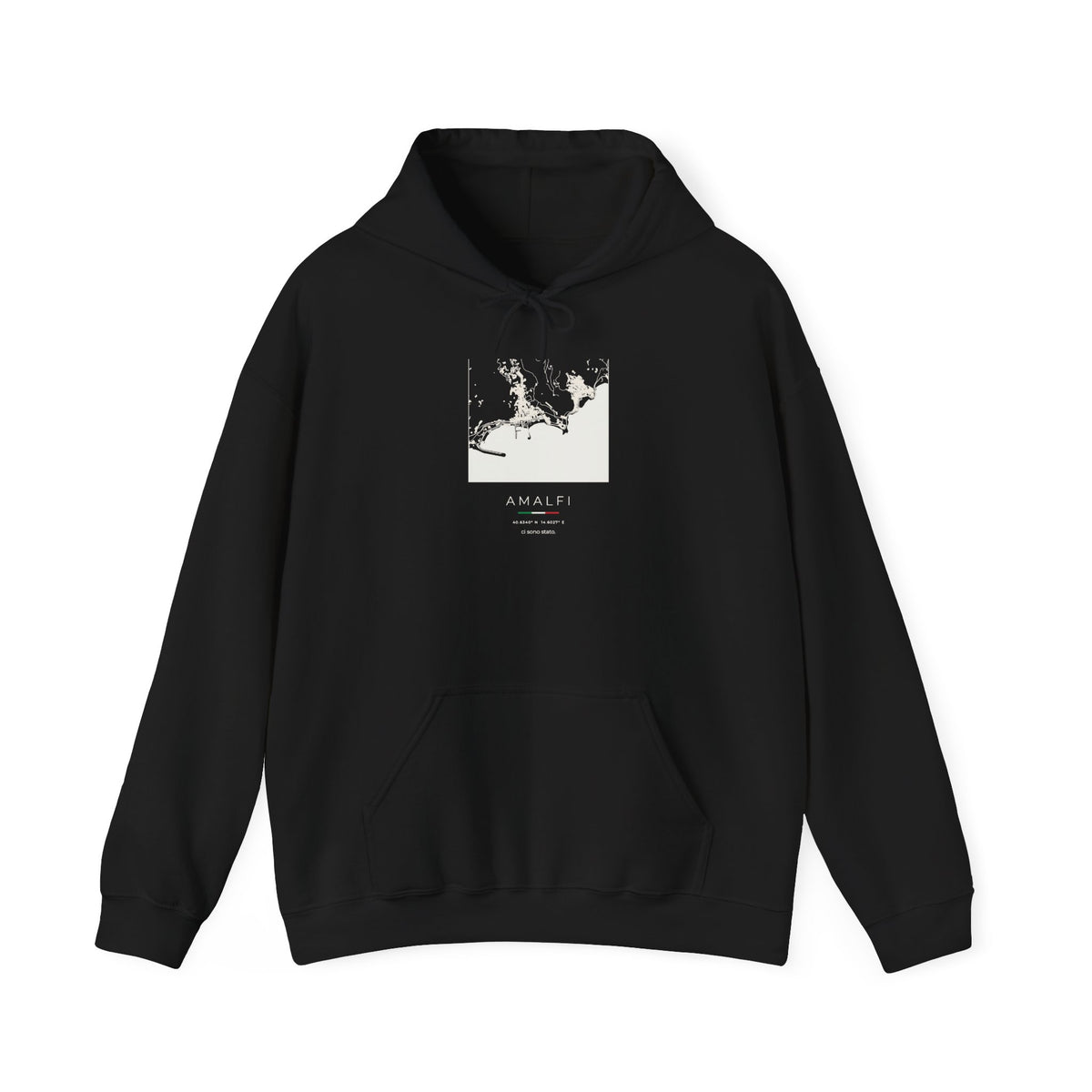 Amalfi Street Map Hoodie, Square Map, Black, Italy Travel Gift, flat lay