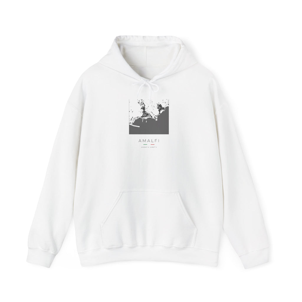 Amalfi street map hoodie, in white, with the square map design, shown flat