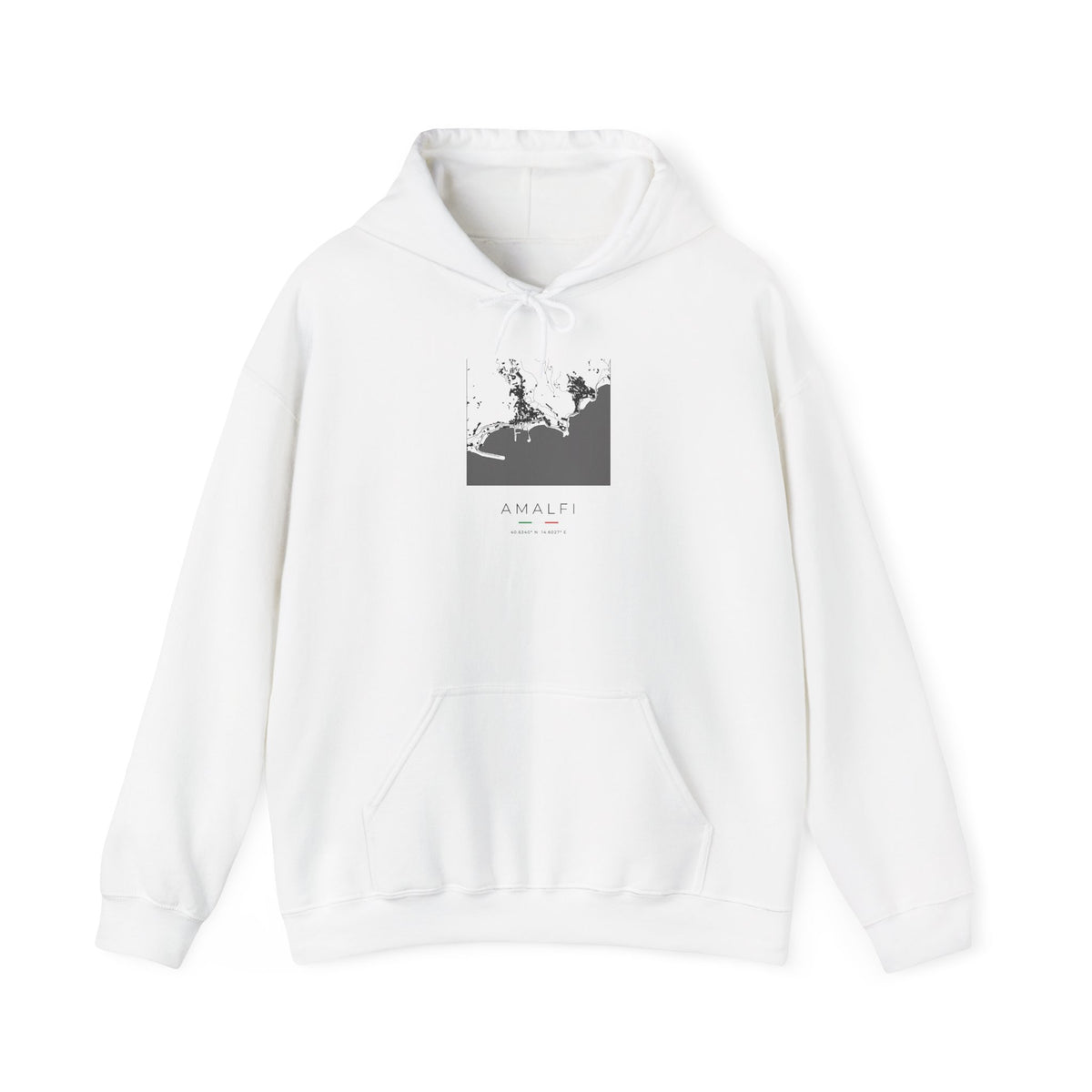 Amalfi street map hoodie, in white, with the square map design, shown flat