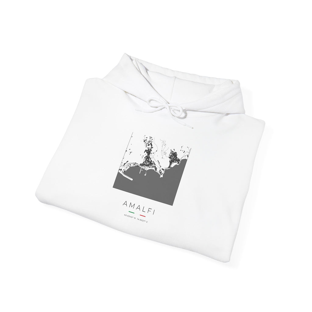 Amalfi street map hoodie, in white, with the square map design, shown flat