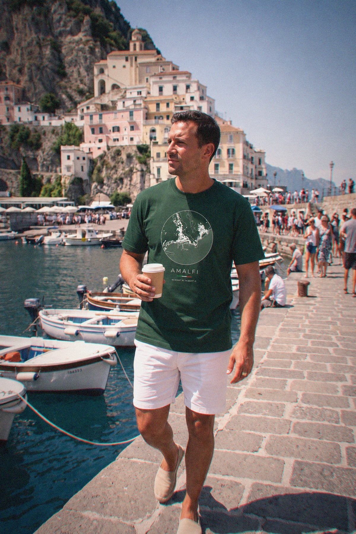 Amalfi map t-shirt worn, front view, Amalfi