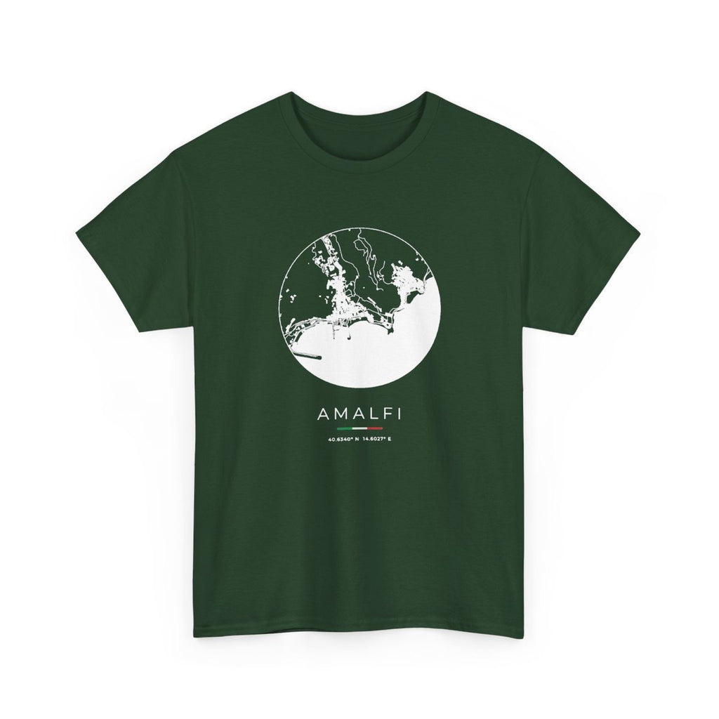 Amalfi Street Map T-Shirt, Circle Map, Forest Green, Italy Travel Gift, flat lay