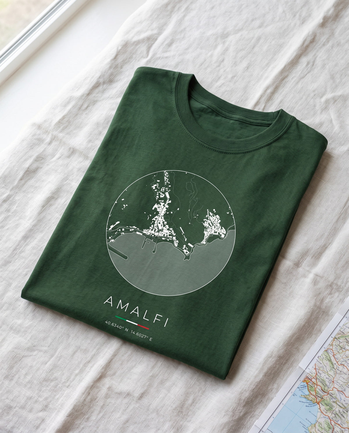Amalfi map t-shirt folded flat, front print