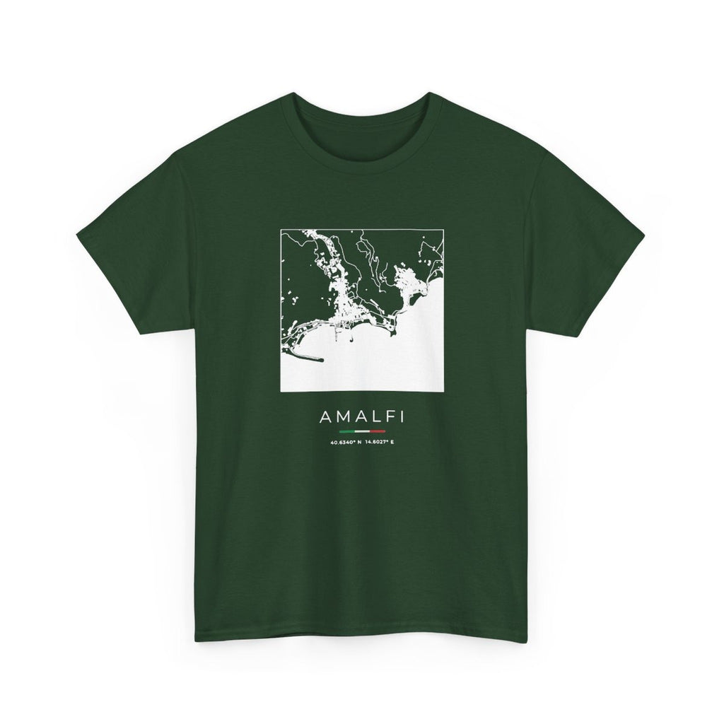 Amalfi Street Map T-Shirt, Square Map, Forest Green, Italy Travel Gift, flat lay