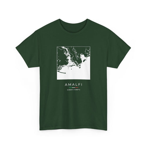 Amalfi Street Map T-Shirt, Square Map, Forest Green, Italy Travel Gift, flat lay