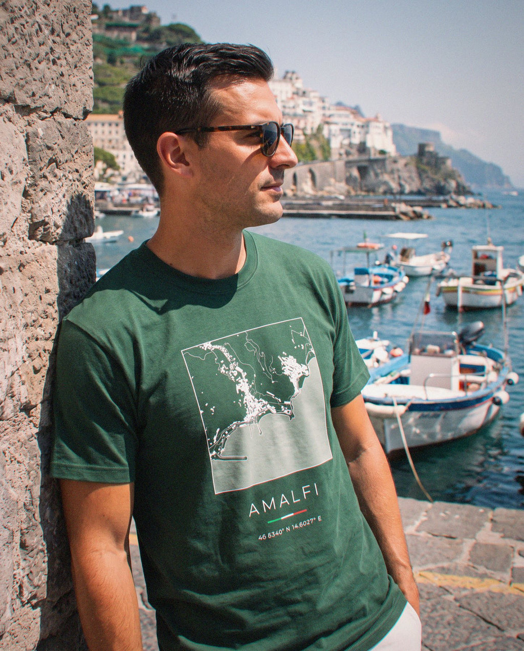 Amalfi map t-shirt close-up on the chest print, Amalfi