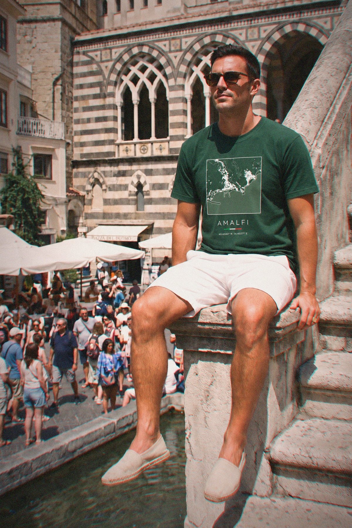 Amalfi map t-shirt worn, front view, Amalfi