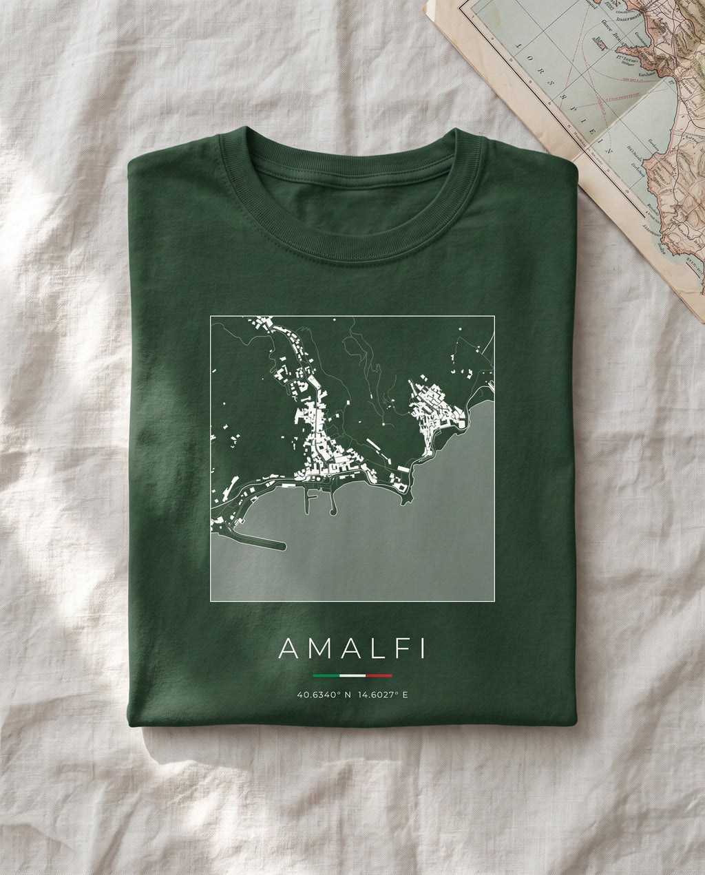 Amalfi map t-shirt folded flat, front print