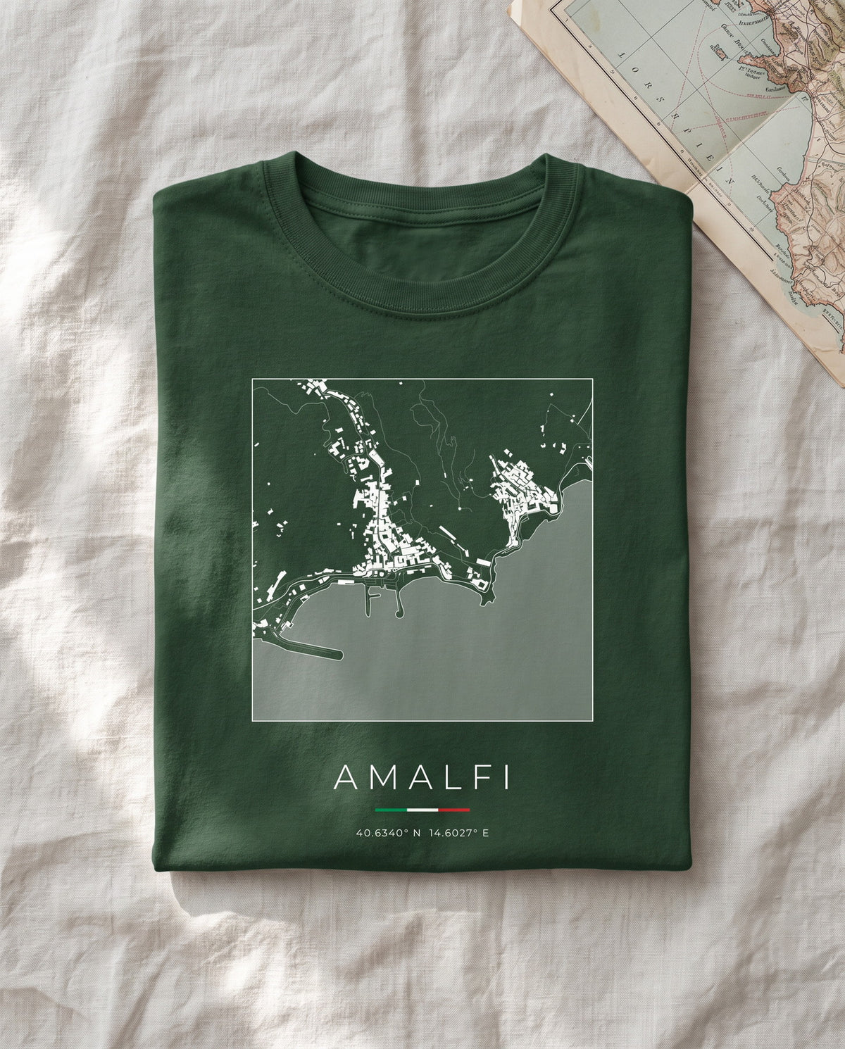 Amalfi map t-shirt folded flat, front print