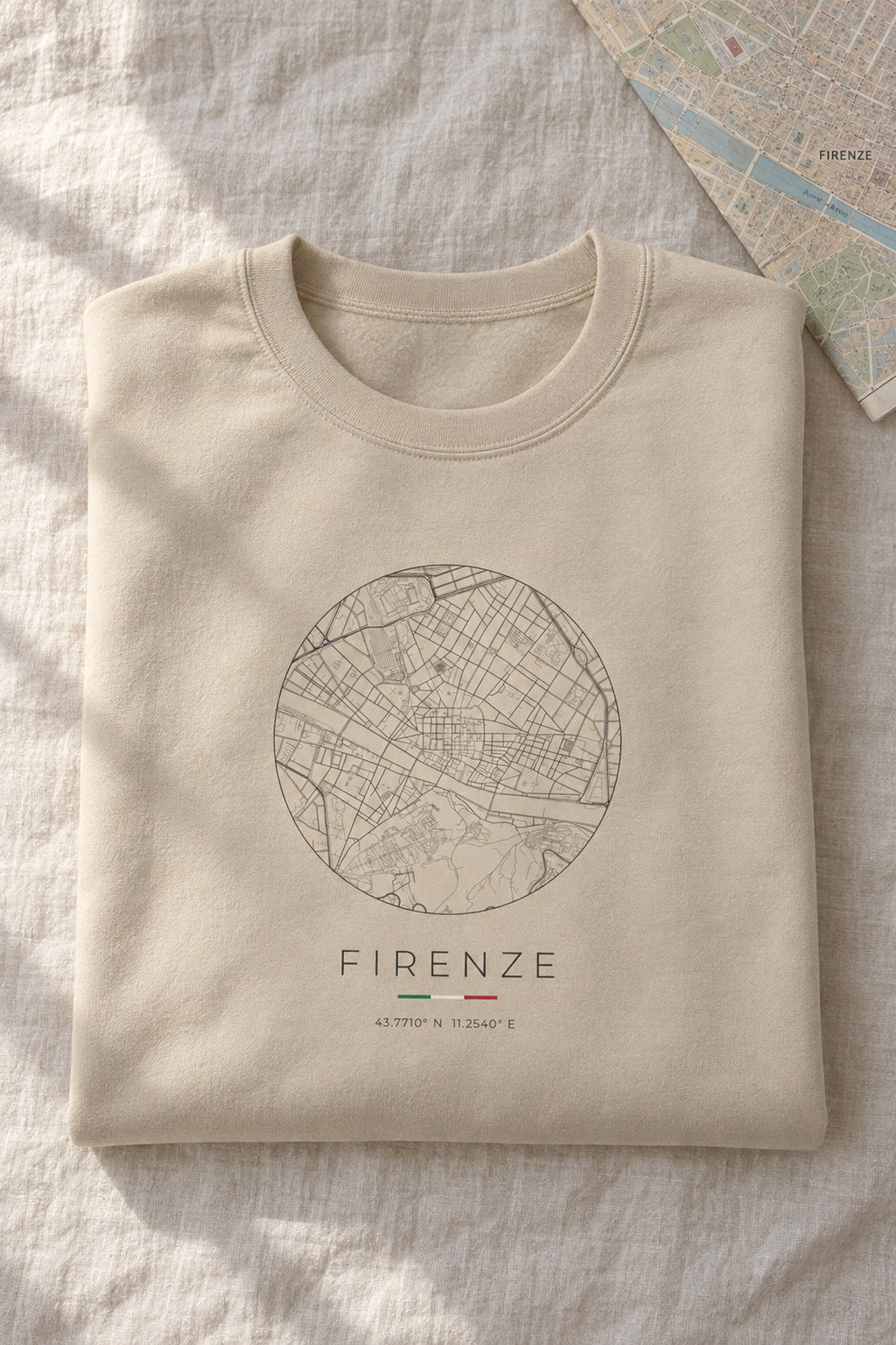 Florence map sweatshirt folded flat, front print