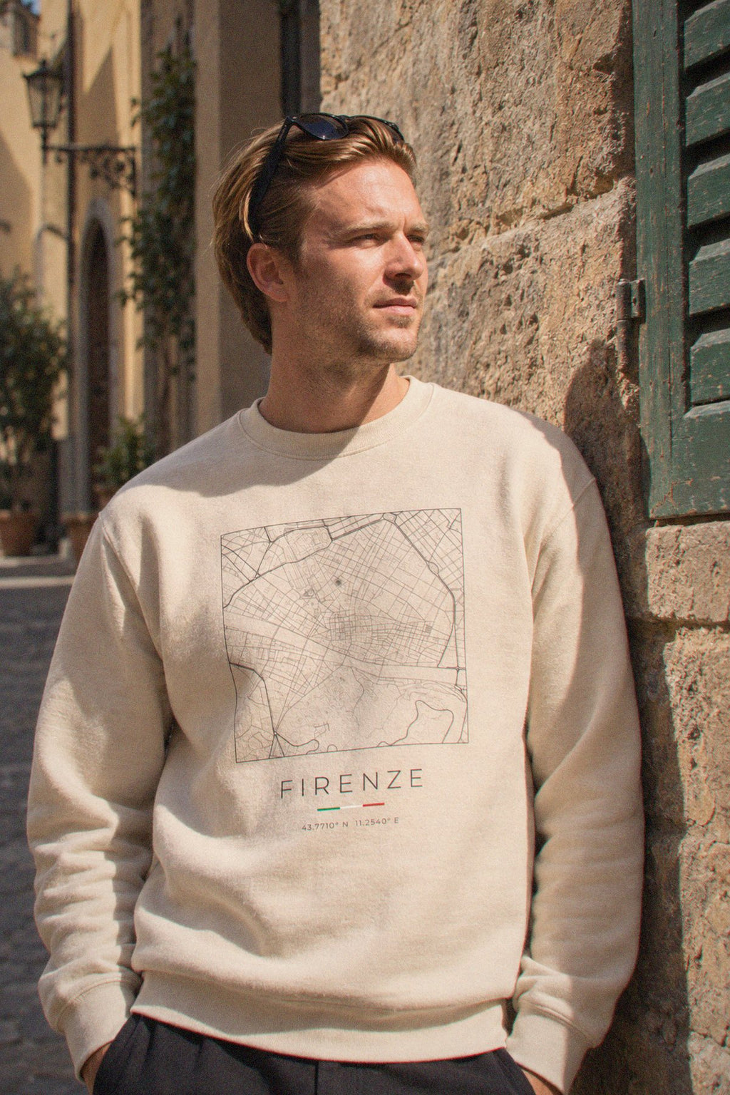 Florence map sweatshirt close-up on the chest print, Florence