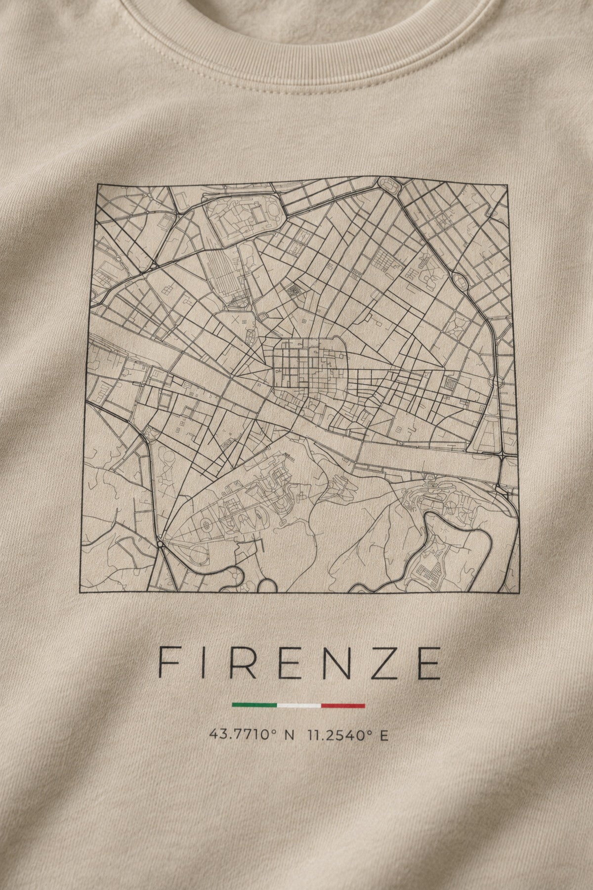 Florence map sweatshirt print detail, Florence street map