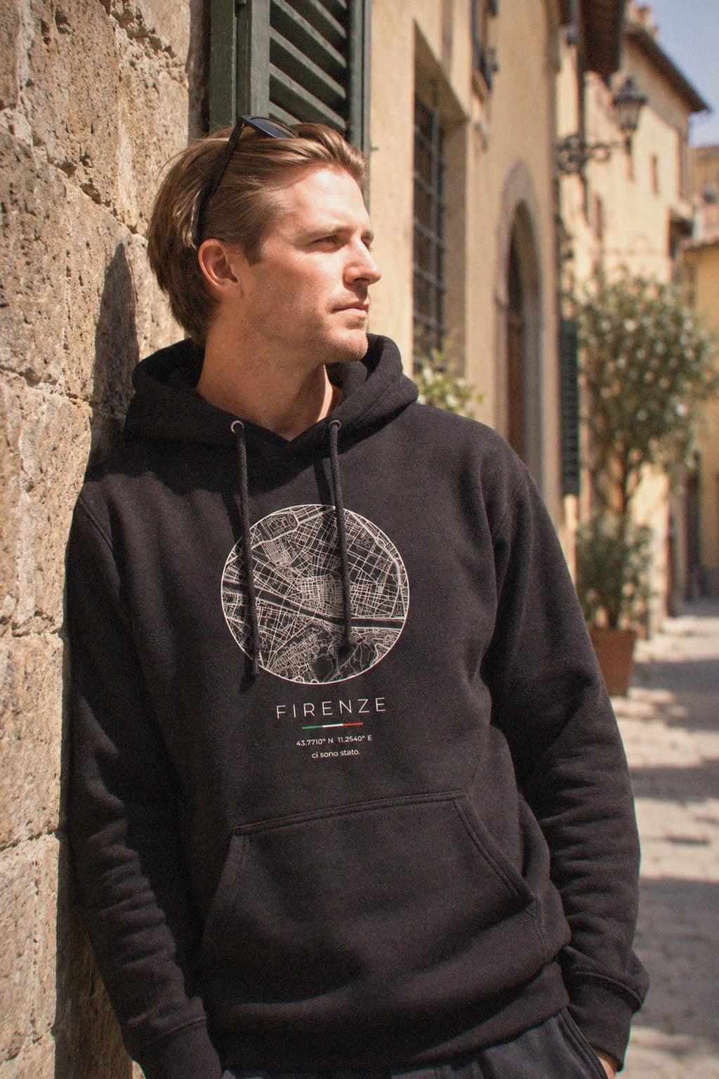 Florence map hoodie close-up on the chest print, Florence