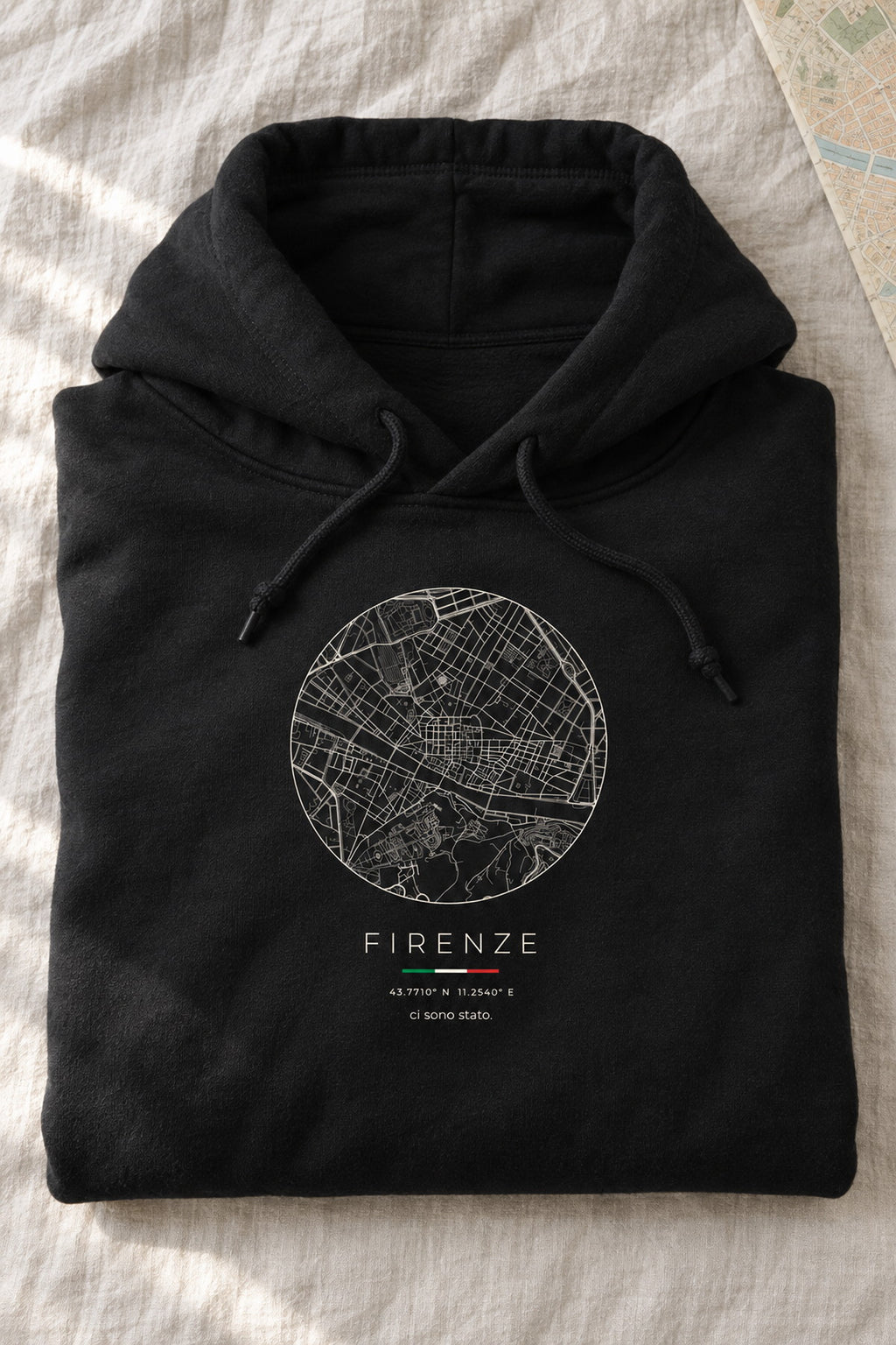 Florence map hoodie folded flat, front print