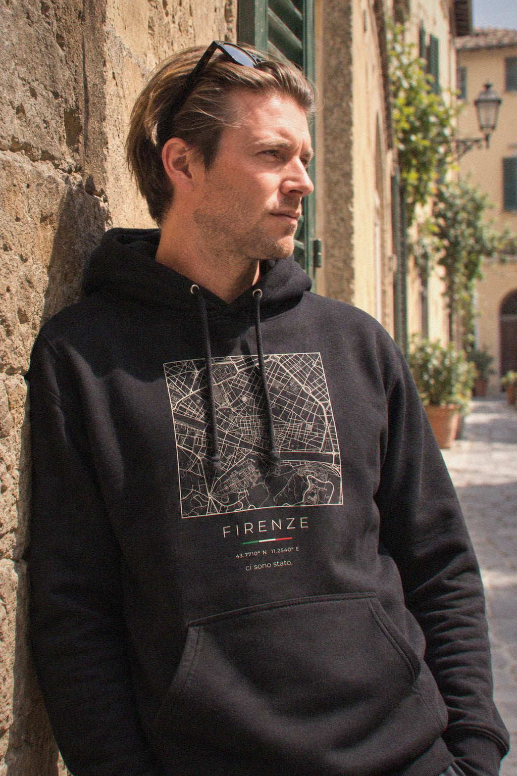 Florence map hoodie close-up on the chest print, Florence