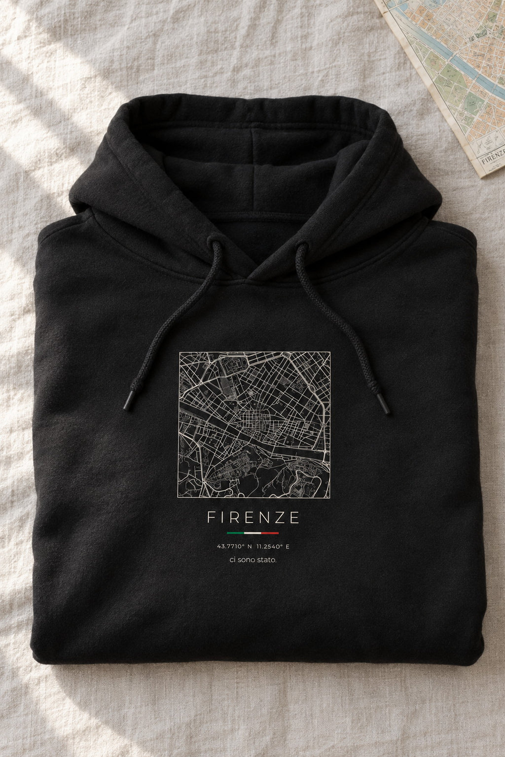 Florence map hoodie folded flat, front print