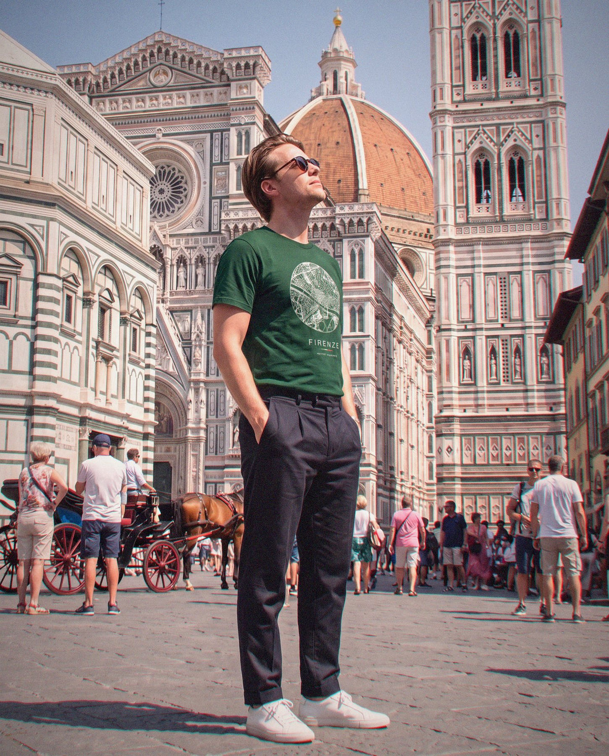 Florence map t-shirt worn, front view, Florence
