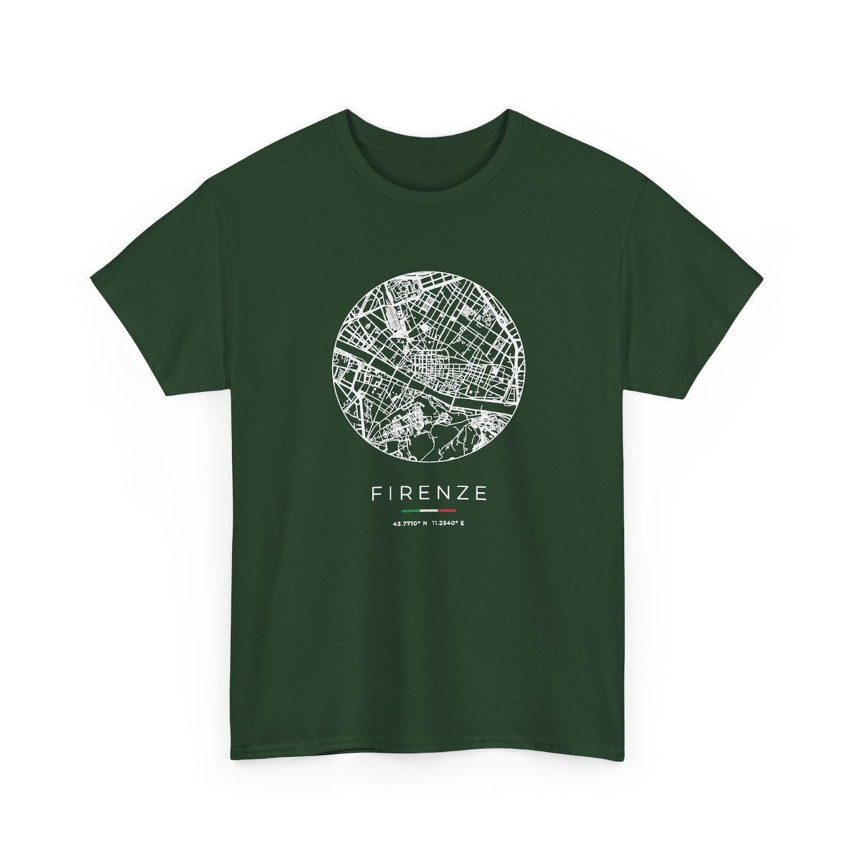 Florence Street Map T-Shirt, Circle Map, Forest Green, Italy Travel Gift, flat lay