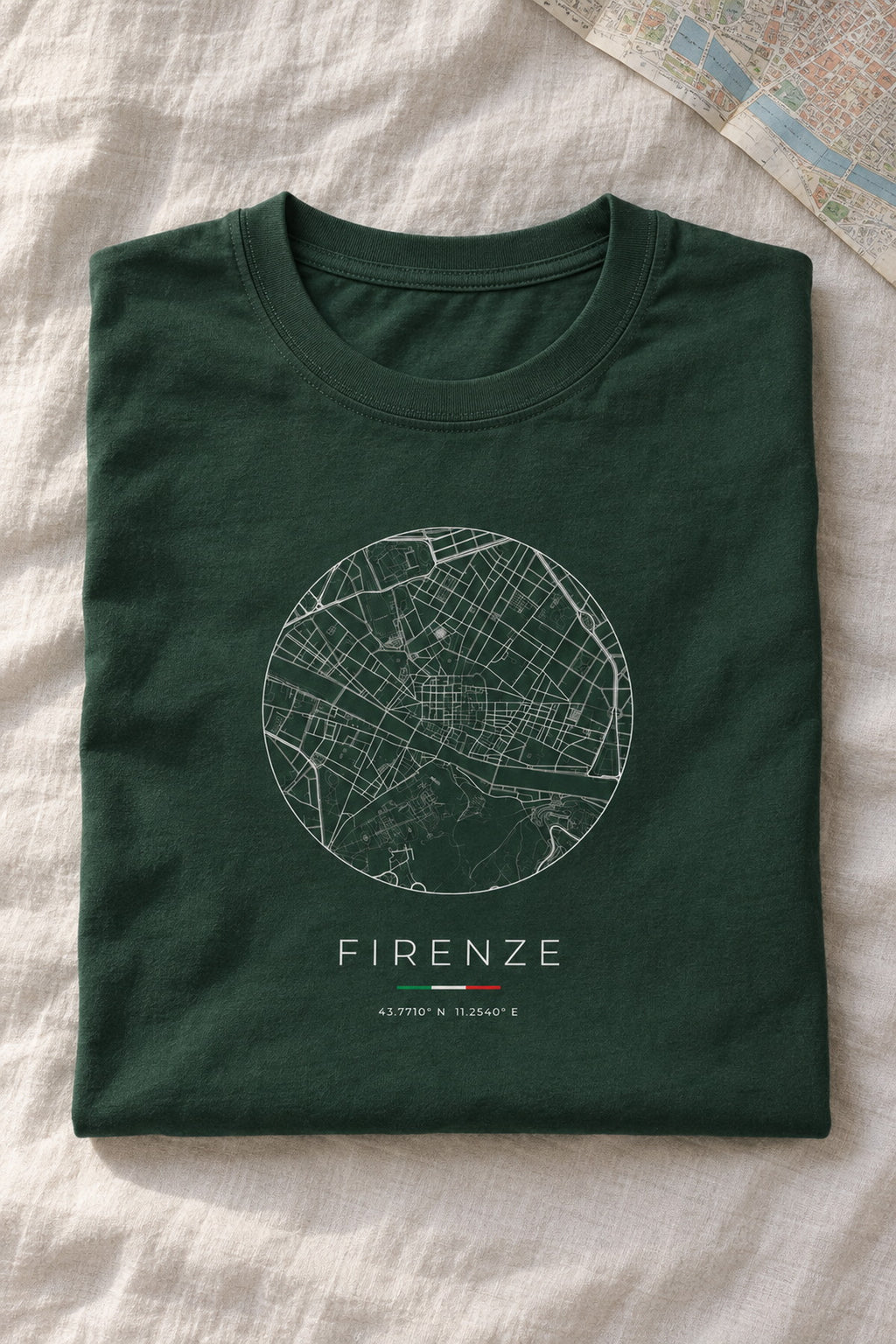 Florence map t-shirt folded flat, front print