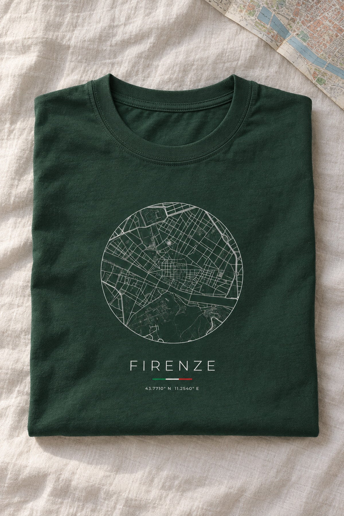 Florence map t-shirt folded flat, front print