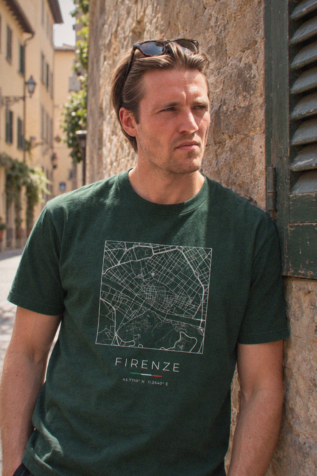 Florence map t-shirt close-up on the chest print, Florence