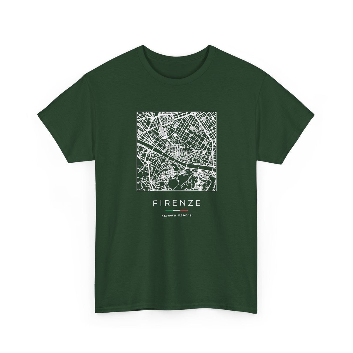 Florence Street Map T-Shirt, Square Map, Forest Green, Italy Travel Gift, flat lay