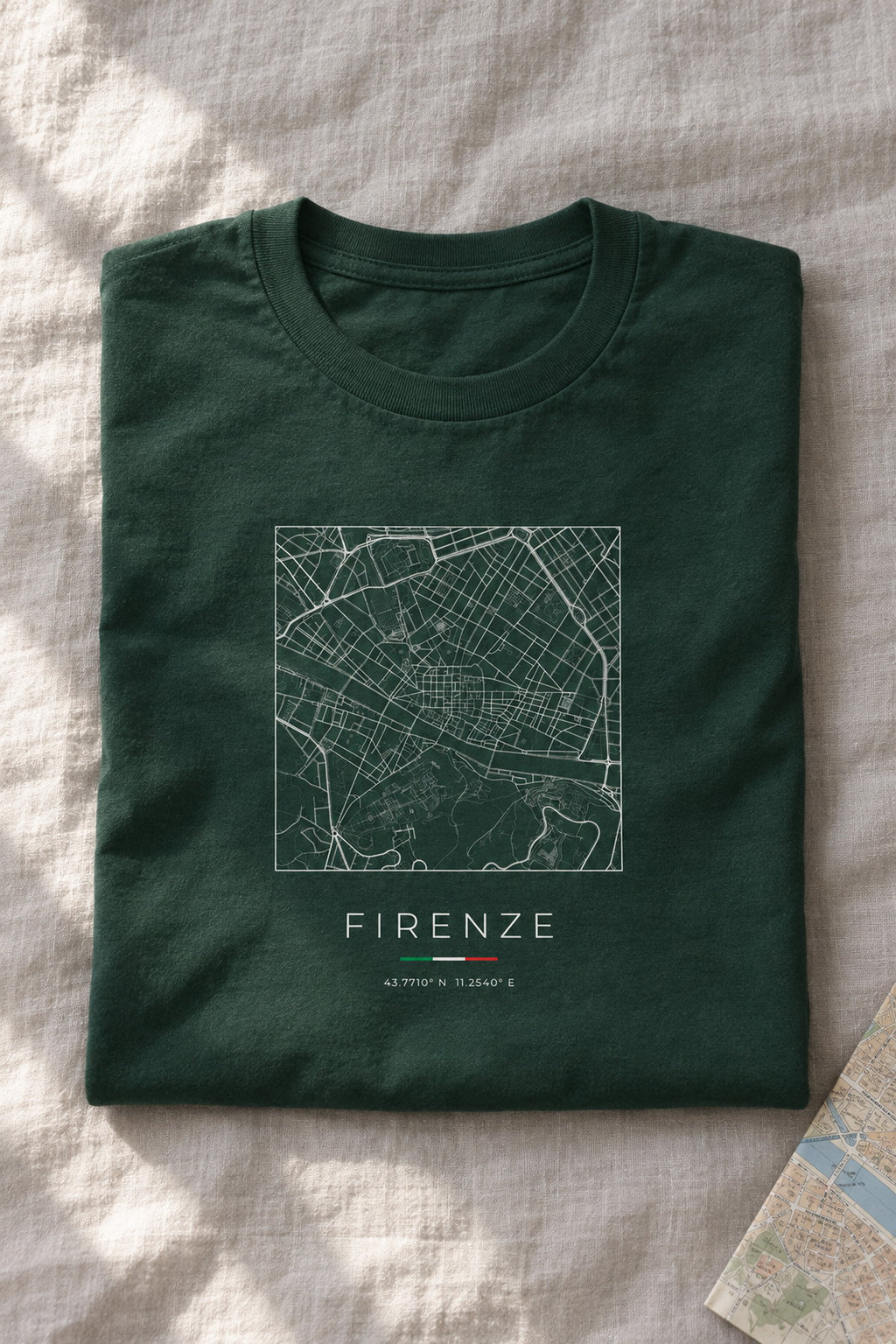 Florence map t-shirt folded flat, front print