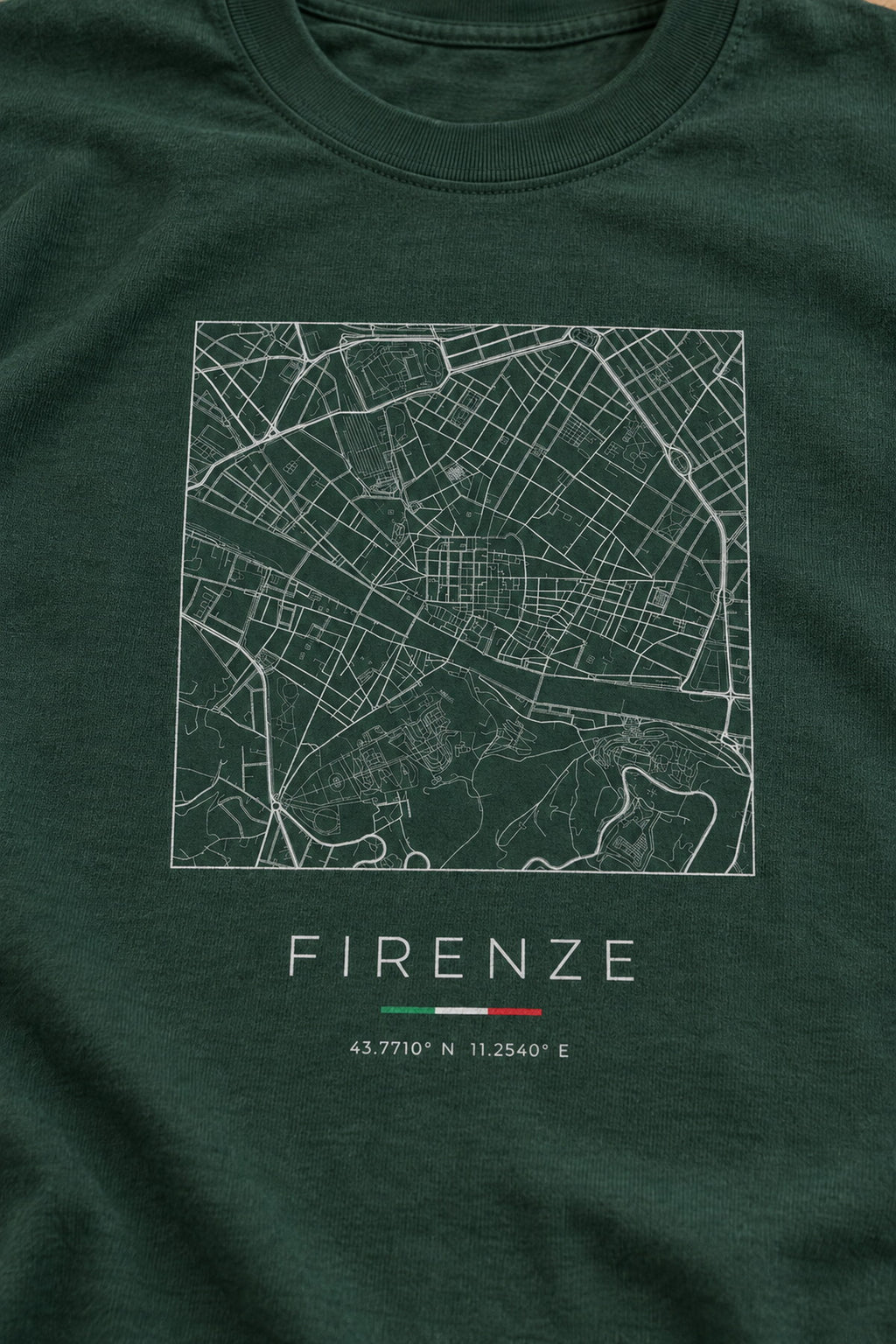 Florence map t-shirt print detail, Florence street map