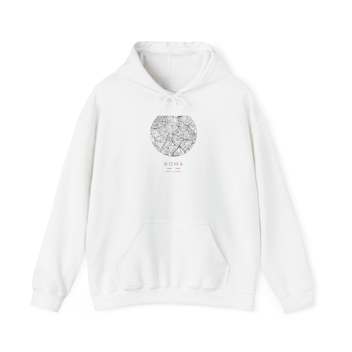 Rome street map hoodie, in white, with the circle map design, shown flat