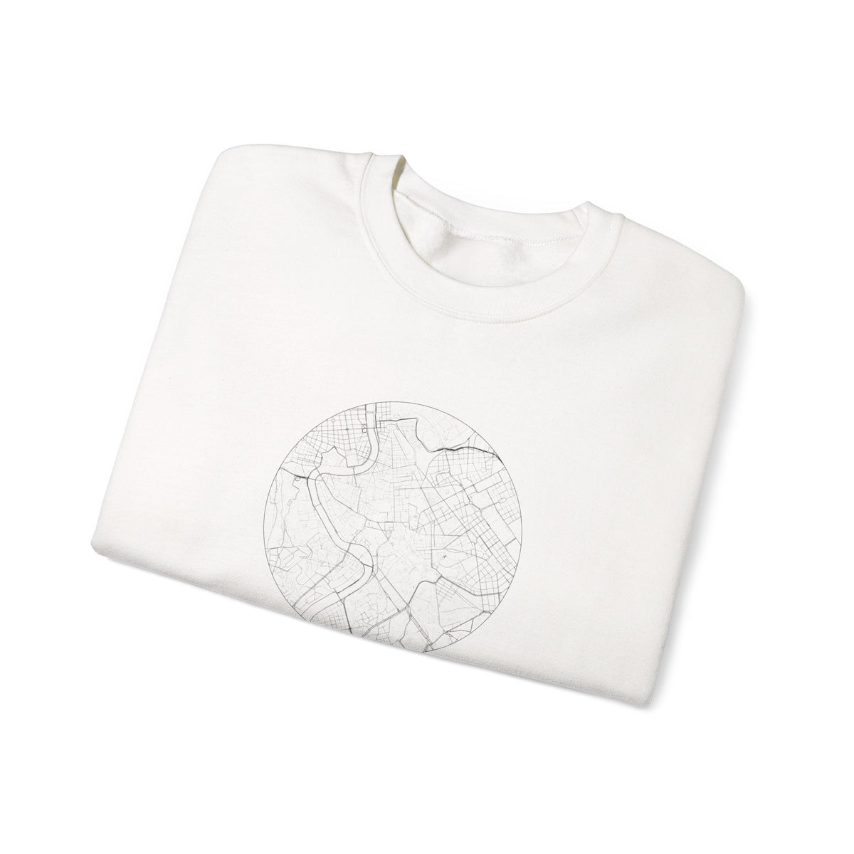 Rome street map sweatshirt, in white, with the circle map design, shown flat