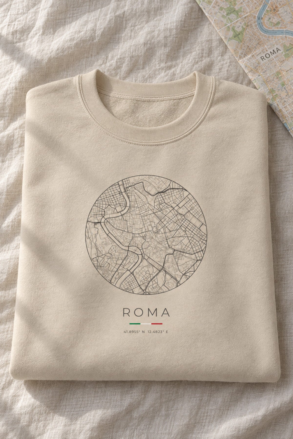 Rome map sweatshirt folded flat, front print