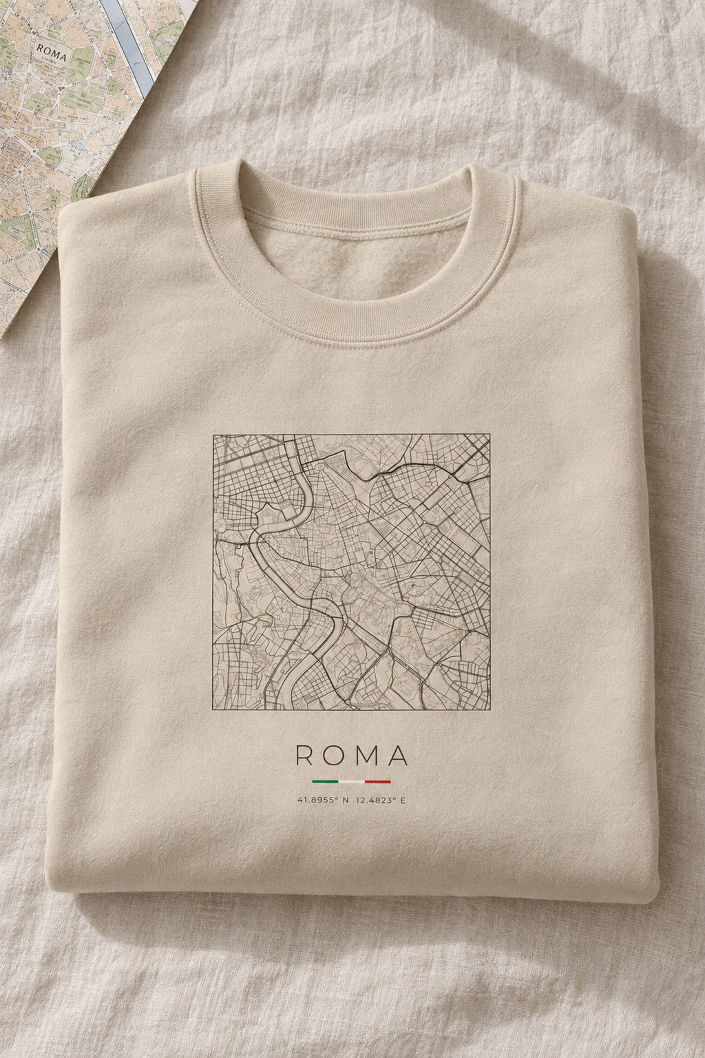 Rome map sweatshirt folded flat, front print