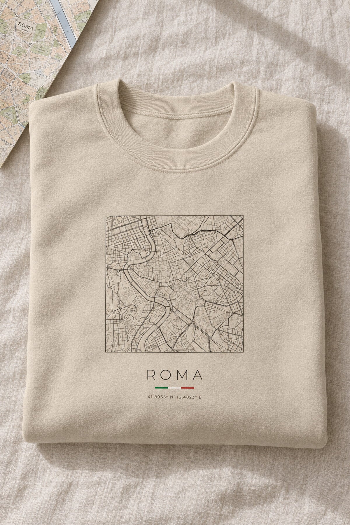 Rome map sweatshirt folded flat, front print